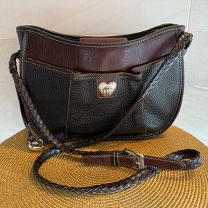BRIGHTON Elegant Brown and Black Leather Shoulder Bag
